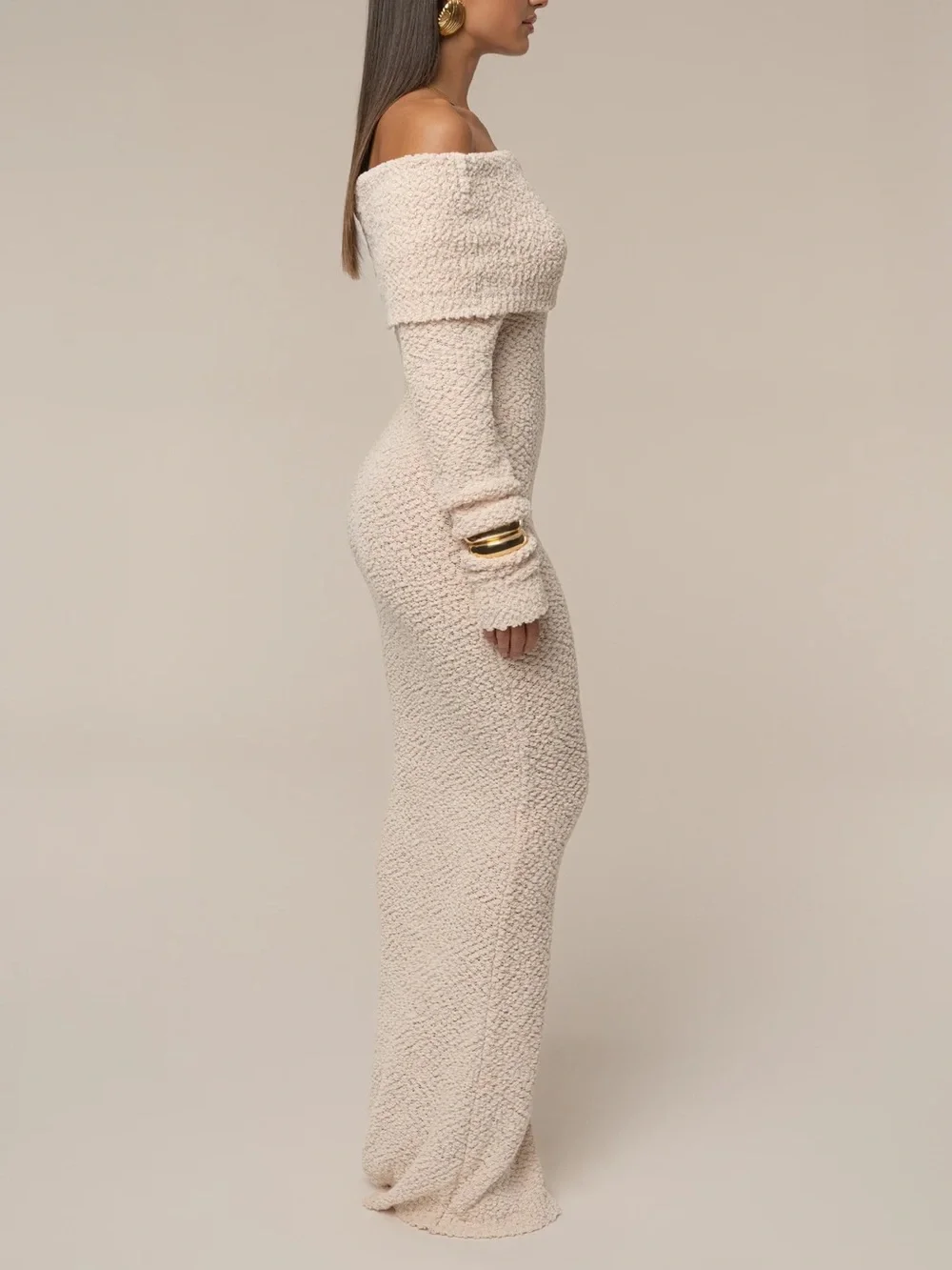 JLUXLABEL Off-Shoulder Cream Maxi Knit Dress - Picture 5 of 14